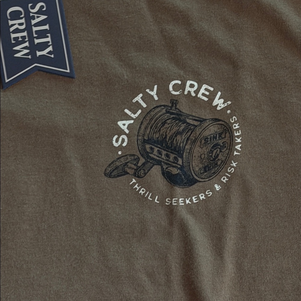 RARE 🐟 Salty Crew Brown Short Sleeve Tee! THRILL SEEKERS & RISK TAKERS 🐟 - Picture 4 of 12
